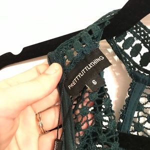 emerald green lace panel tiered bodycon dress